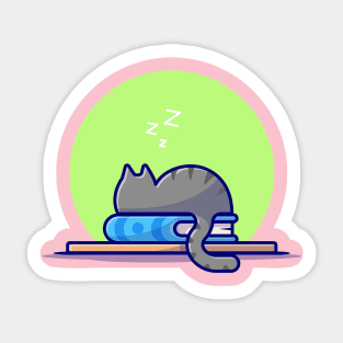 Cute Cat Sleeping On Book Stack Cartoon Vector Icon Illustration Sticker